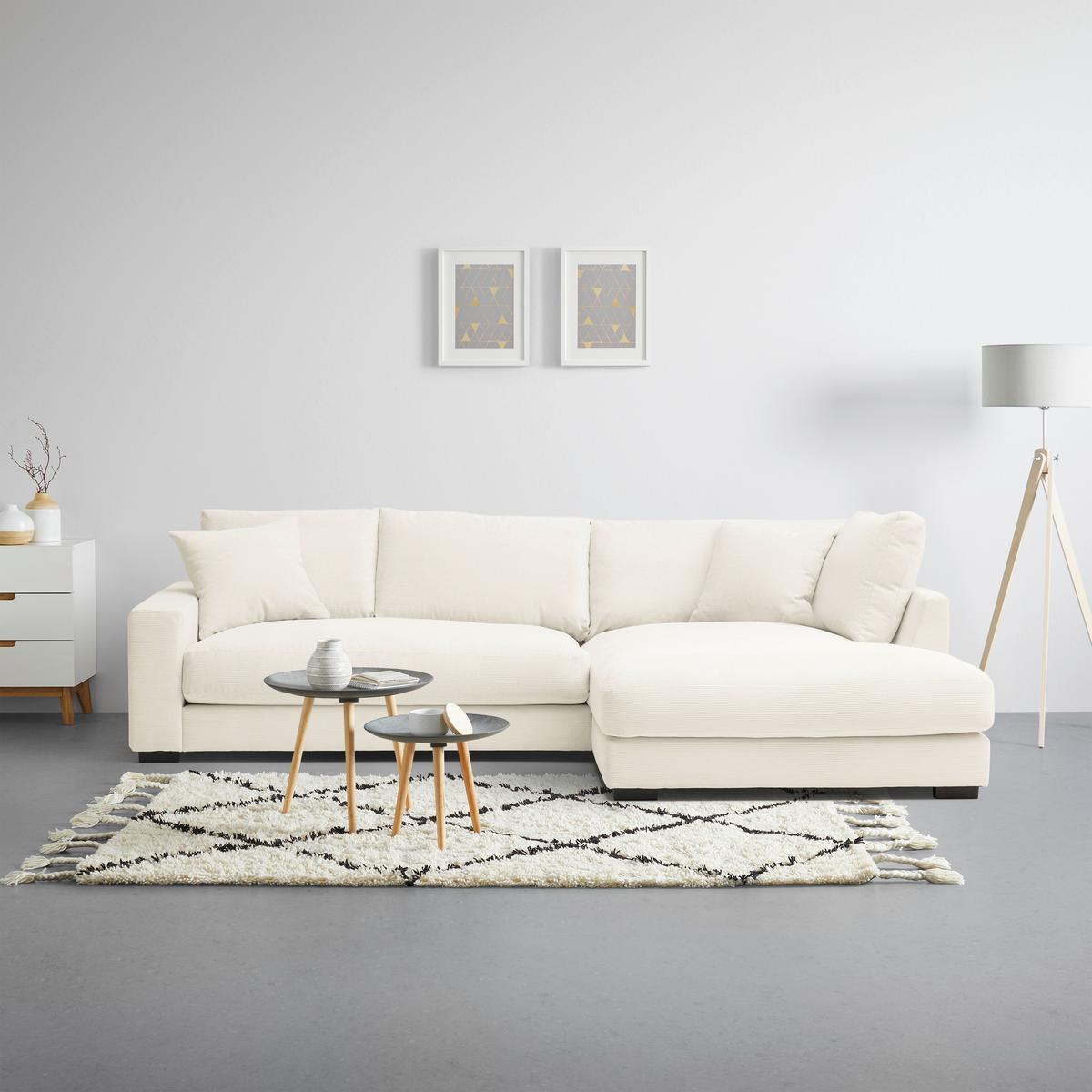 Rohová sedačka PEDRO, pravá, krémová - černá/krémová, Moderní, textil/plast (300/190cm) - Mömax