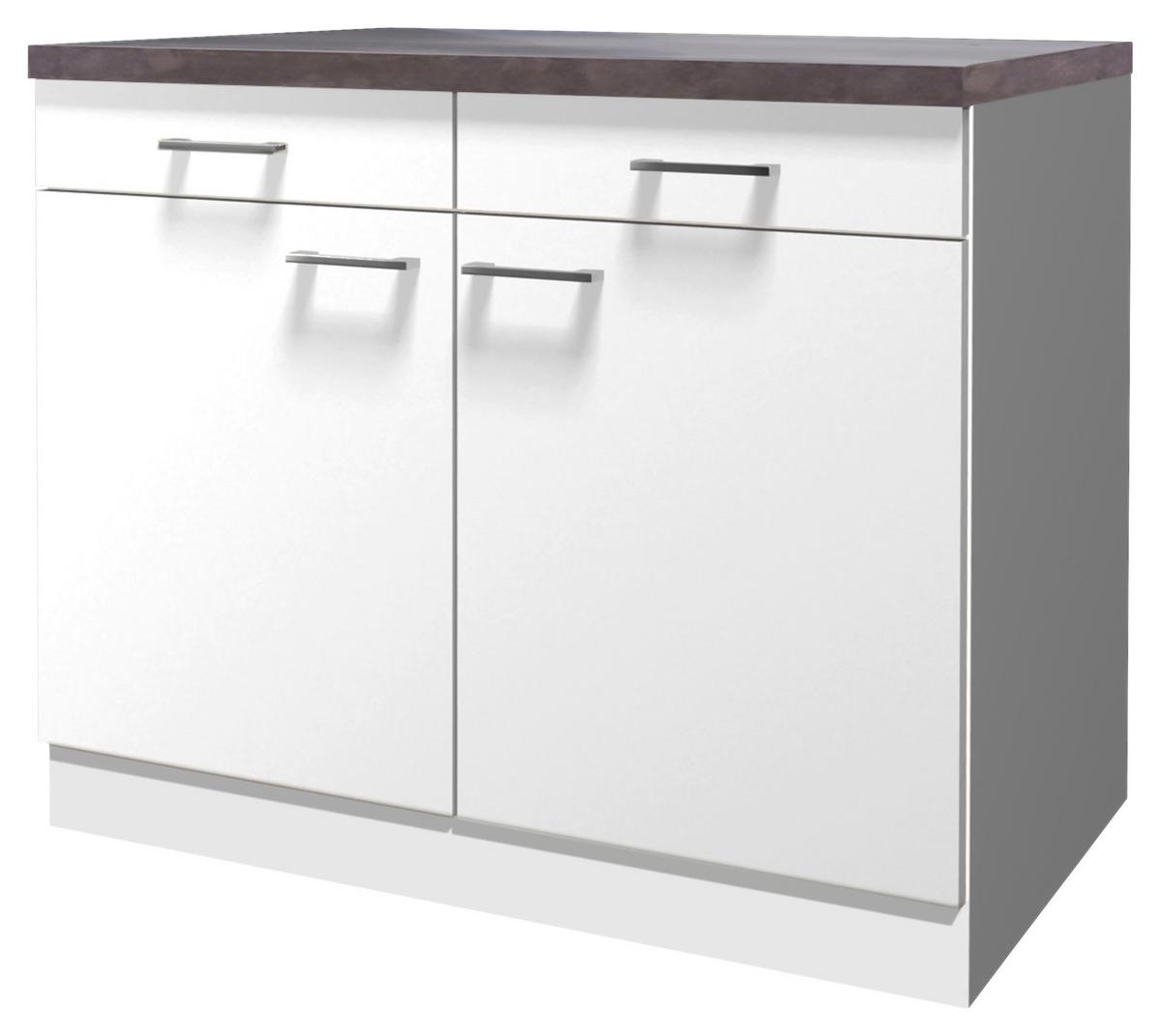 Küchenunterschrank Lucca Weiß B: 100 Cm - Graubraun/Weiß, KONVENTIONELL, Holzwerkstoff (100/85/57cm) - FlexWell