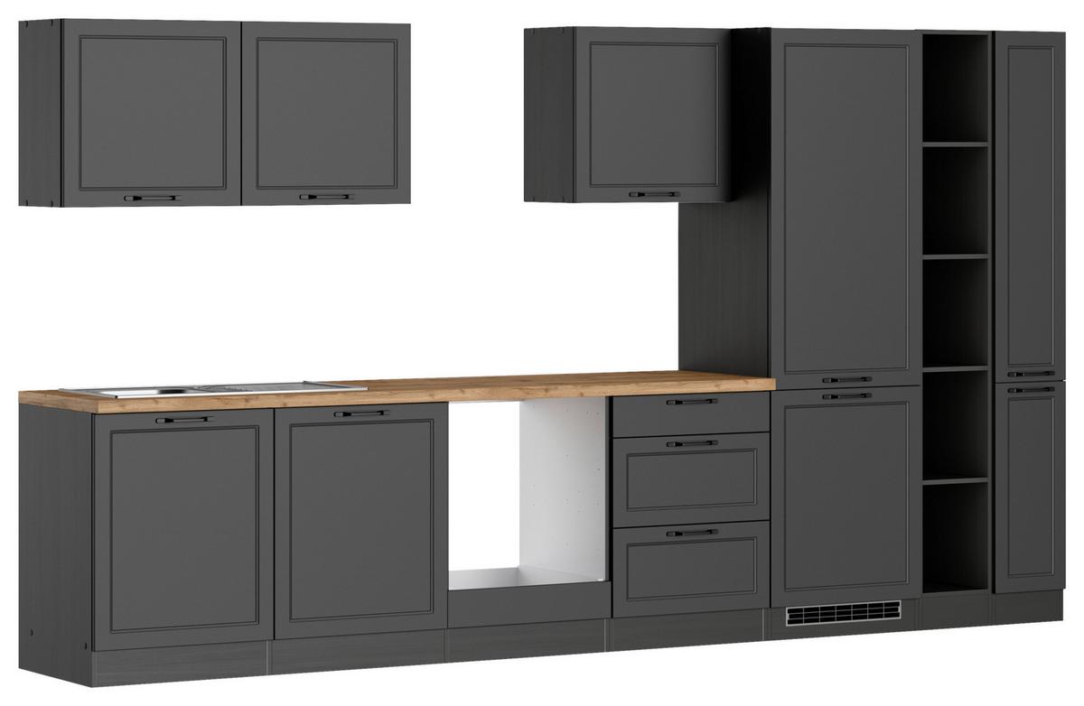 Küchenzeile Meran ohne Geräte B: 360 cm Grau/Eiche Dekor - Eiche Wotan/Grau, LIFESTYLE, Holzwerkstoff (360cm) - Held