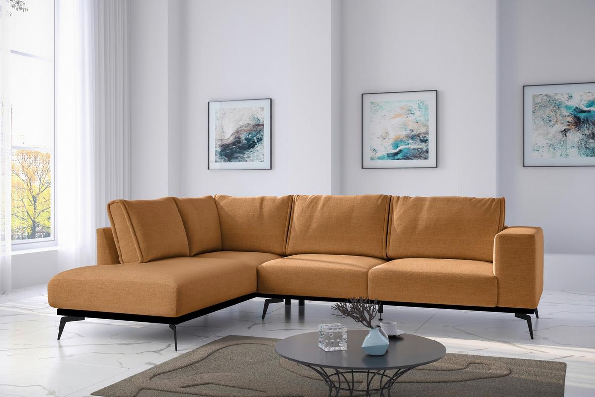 Sedacia súprava ISOLDE, ľavá, oranžová - oranžová/čierna, Design, kov/drevo (200/293cm) - MID.YOU
