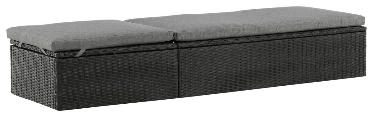 Sonnenliege Quad Kunststoff, Rückenlehne - Schwarz/Grau, KONVENTIONELL, Kunststoff/Textil (60.5/37.5/198cm) - Gardenson