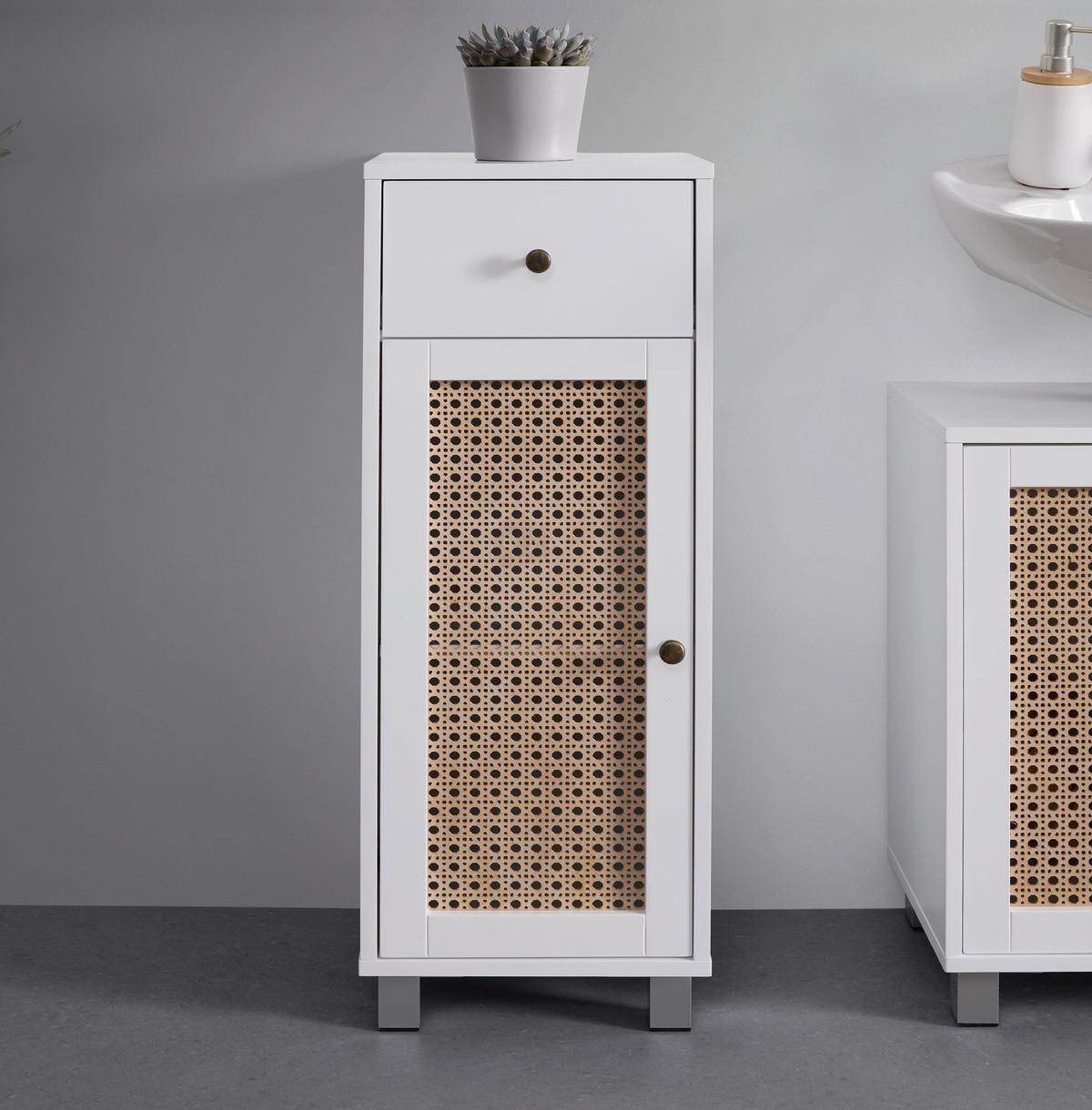 Spodná skrinka LISA biela - biela/bronzová, Modern, kov/kompozitné drevo (32/89/30cm) - Bessagi Home