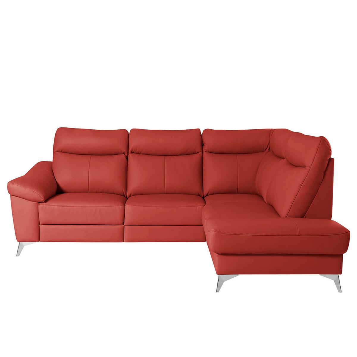 Ecksofa Luna Teilleder Rot 242x194 - Chromfarben/Rot, Design, Leder/Textil (242/194cm) - Livetastic