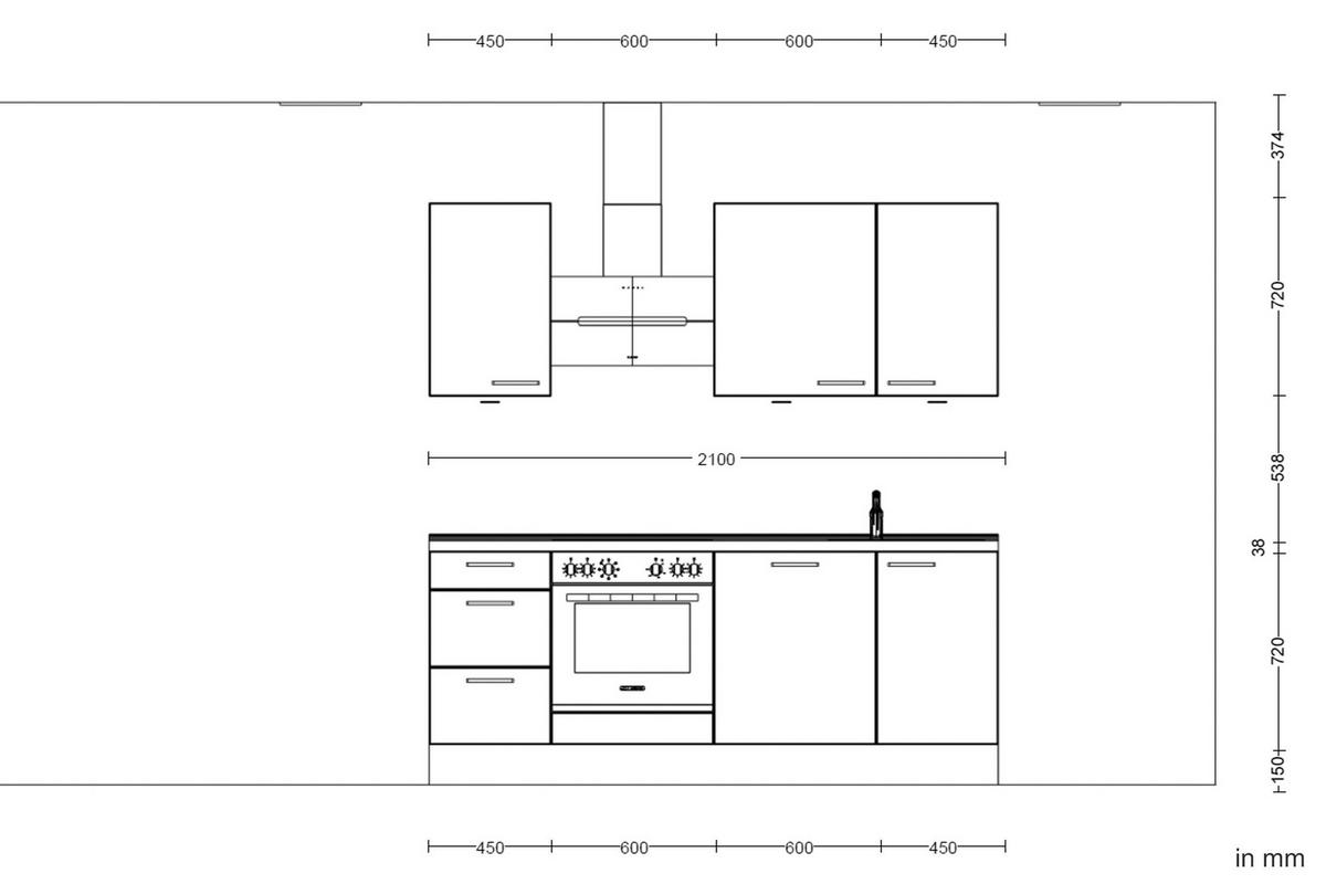 Kuchyňská linka 210 cm, minerální zelená,ultra matná - barvy dubu/černá, Moderní, kov/kompozitní dřevo (210cm) - Nobilia