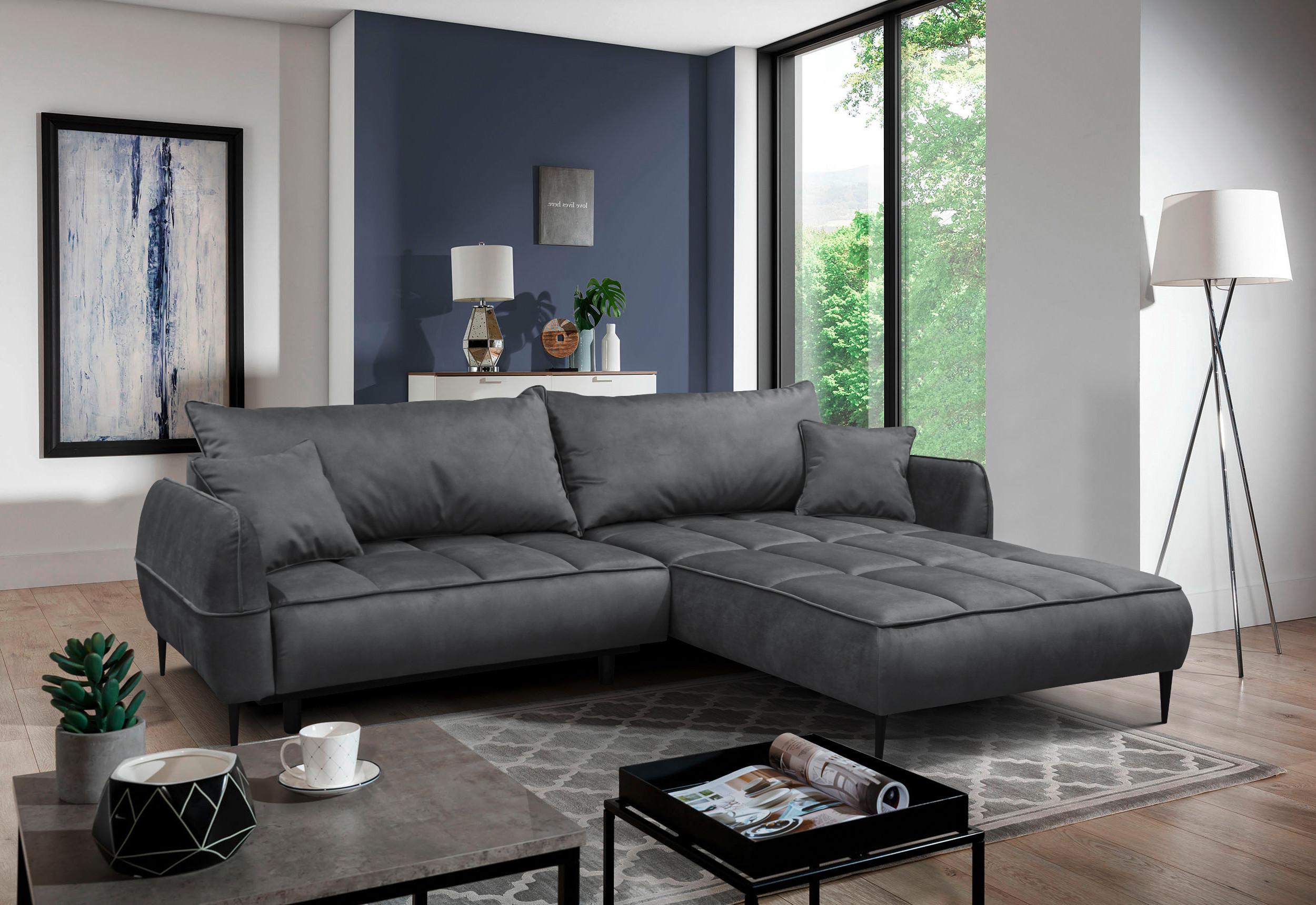 Ecksofa Mit Bettkasten Letto 260x189 Cm Velours Grau - Schwarz/Grau, Design, Textil (260/189cm) - MID.YOU