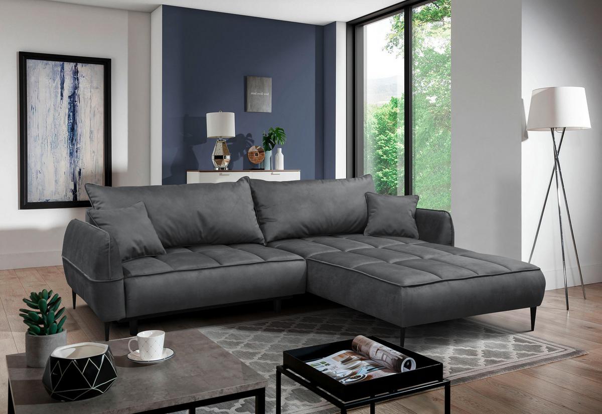 Ecksofa mit Bettkasten Letto 260x189 cm Velours Grau - Schwarz/Grau, Design, Textil (260/189cm) - MID.YOU