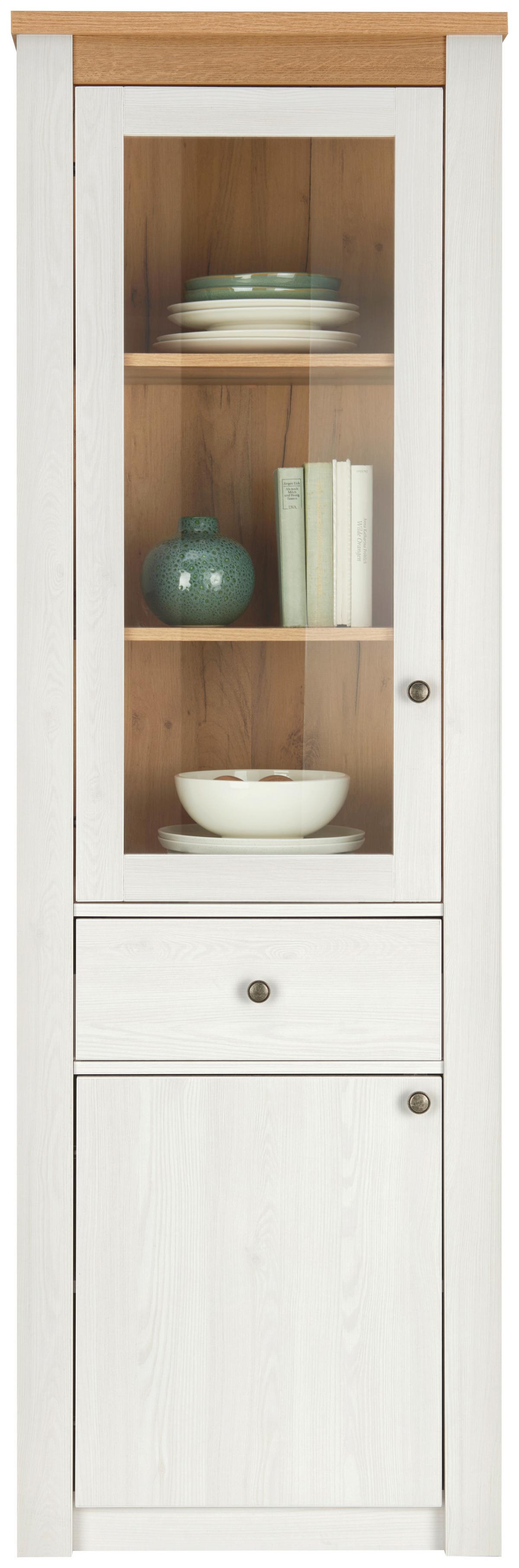 Vitrine Rovigio Weiß, Lärche Dekor B: 62 Cm - Lärchefarben/Weiß, KONVENTIONELL, Glas/Holzwerkstoff (62/196/42cm) - Landscape