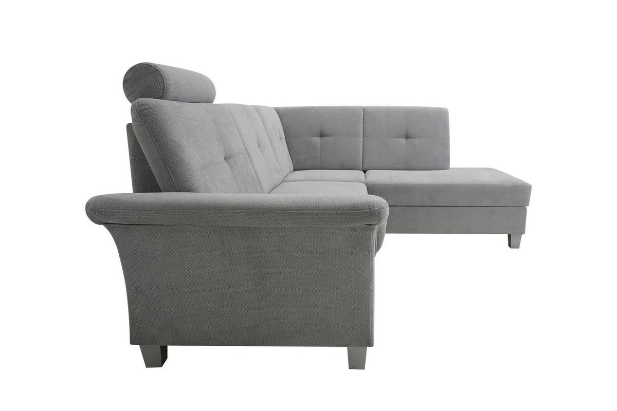 Rohová sedačka PORTLAND, pravá, strieborná - svetlosivá/strieborná, Konventionell, drevo/textil (245/196cm)