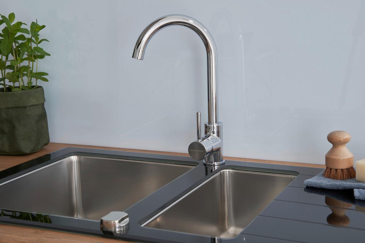 Spüle Respekta Glasspüle 100 X 50 cm - Schwarz, Trend, Glas/Metall (100/21/50cm) - Respekta