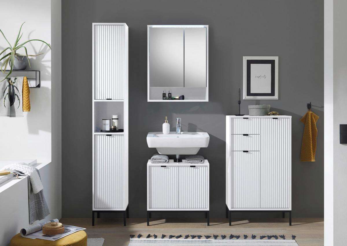 Vysoká komoda LUCERA biela matná - biela/antracitová, Modern, kov/plast (60/106/32cm) - MID.YOU