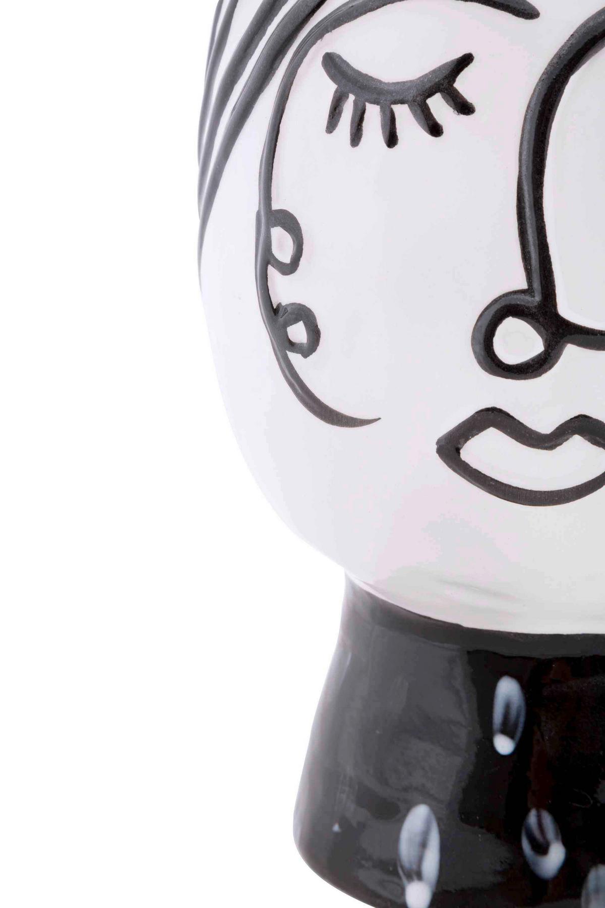 Vase Pot Face Schwarz, Weiß B: 14 cm - Schwarz/Weiß, Basics, Keramik (14/18,2/14cm)