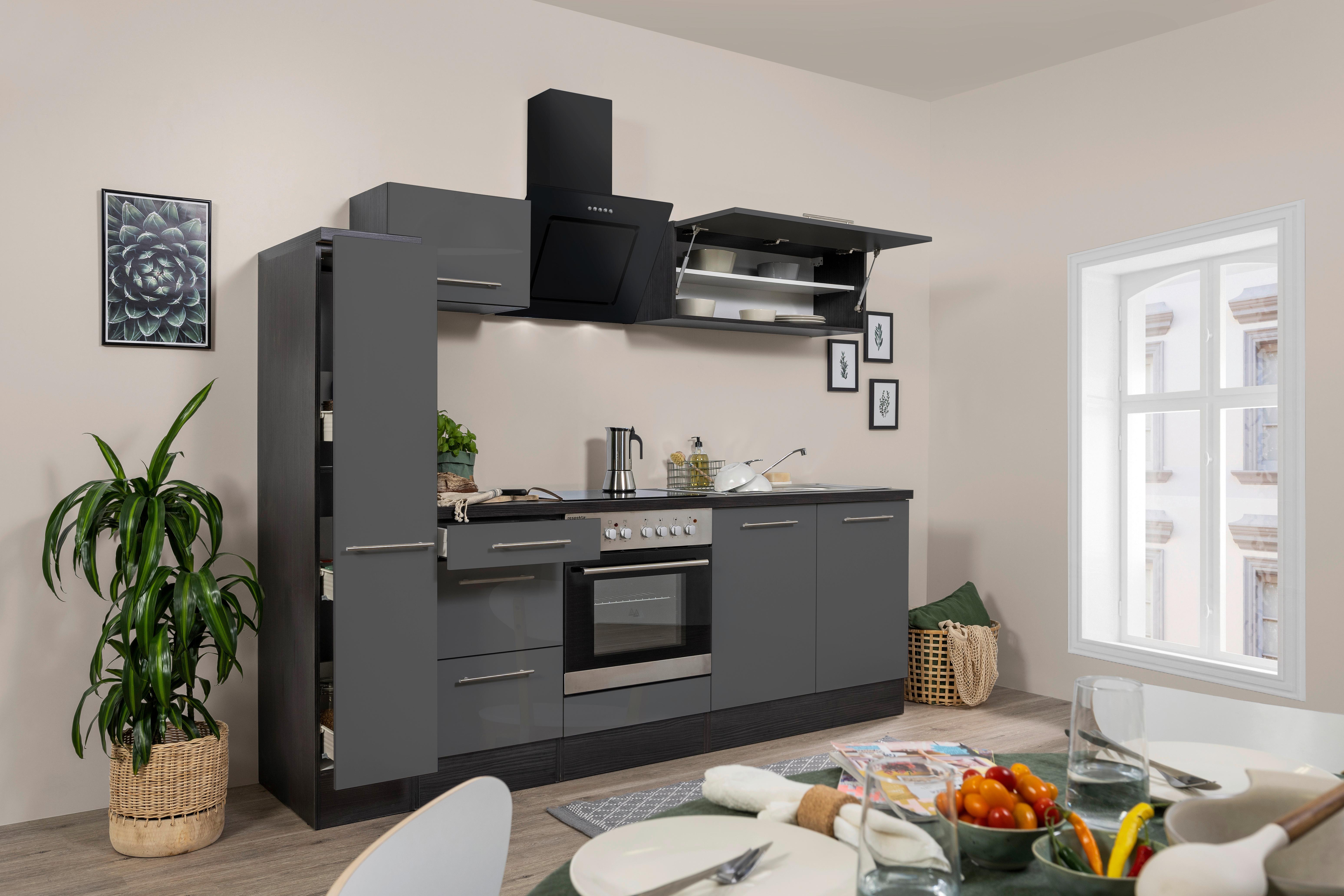 Küchenzeile Rp240egc mit Geräte 240 cm Grau - Grau, Basics, Holzwerkstoff (240cm) - Respekta