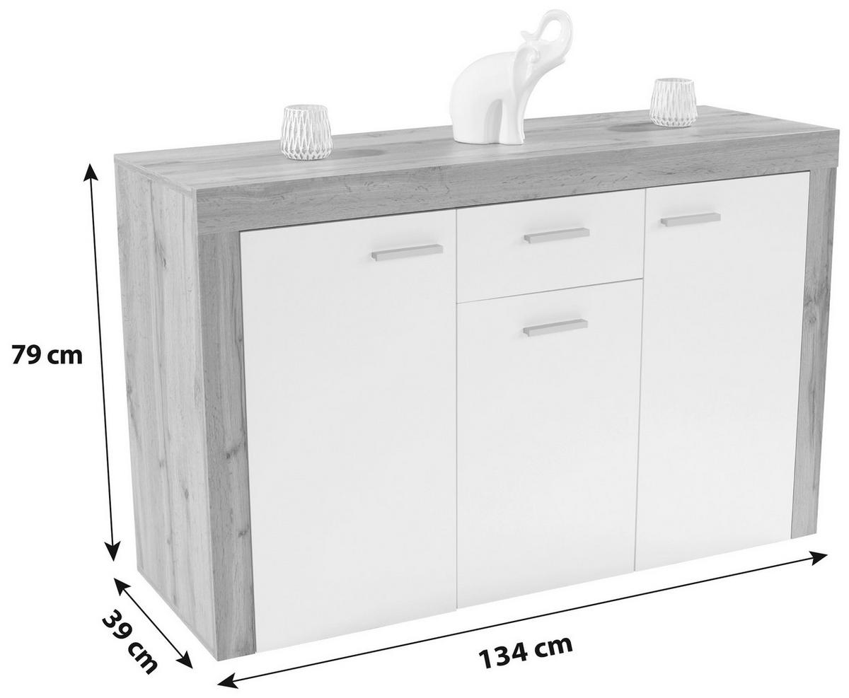 Kommode B 133,9cm Focus Wotan Eiche Dekor/weiß - Eichefarben/Schwarz, MODERN, Holzwerkstoff (133,9/79/39cm)