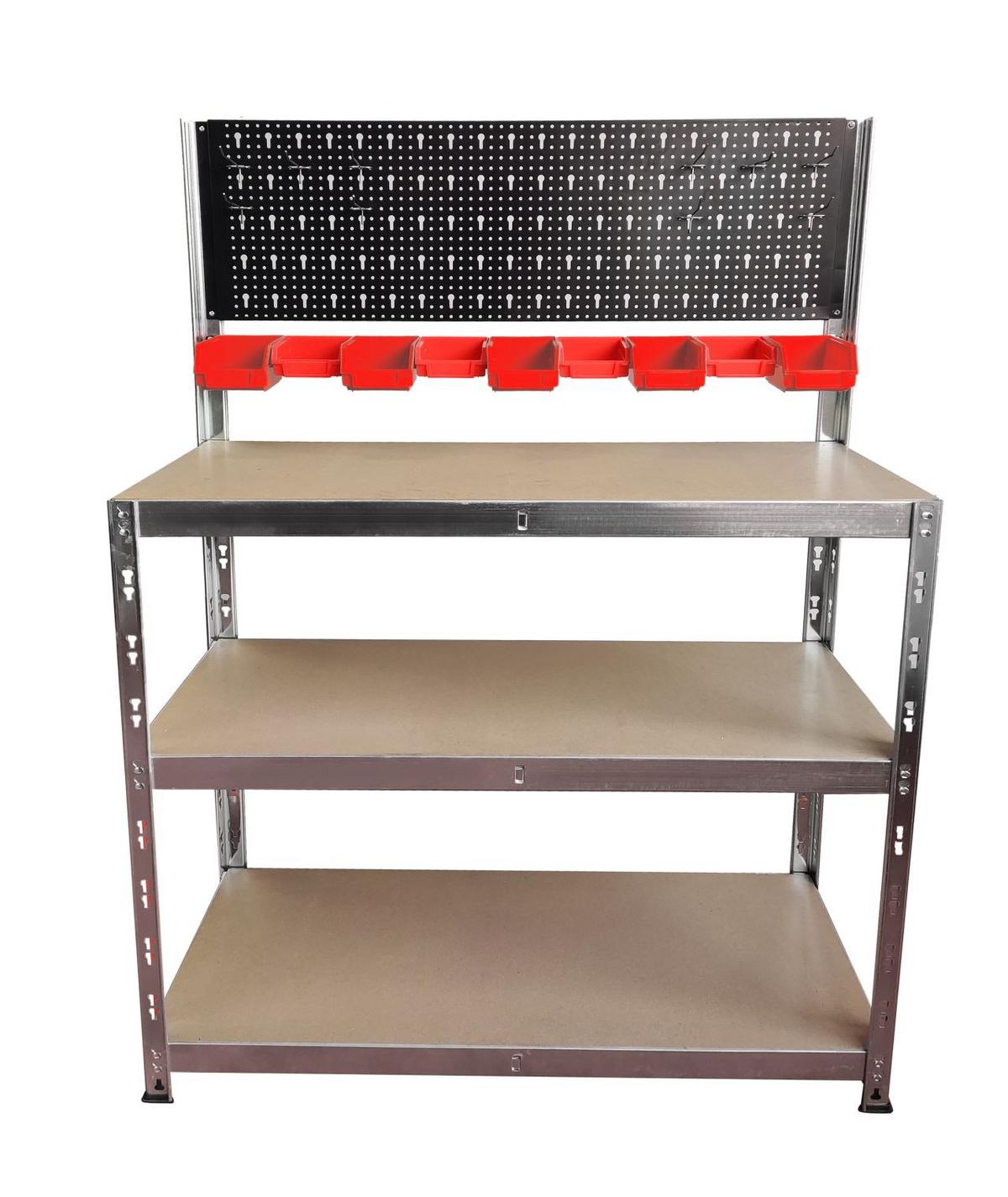 Werkbank Metall Naturfarben B: 40 Cm Höhenverstellbar - Rot/Silberfarben, MODERN, Holzwerkstoff/Kunststoff (100/40/136cm) - Homezone