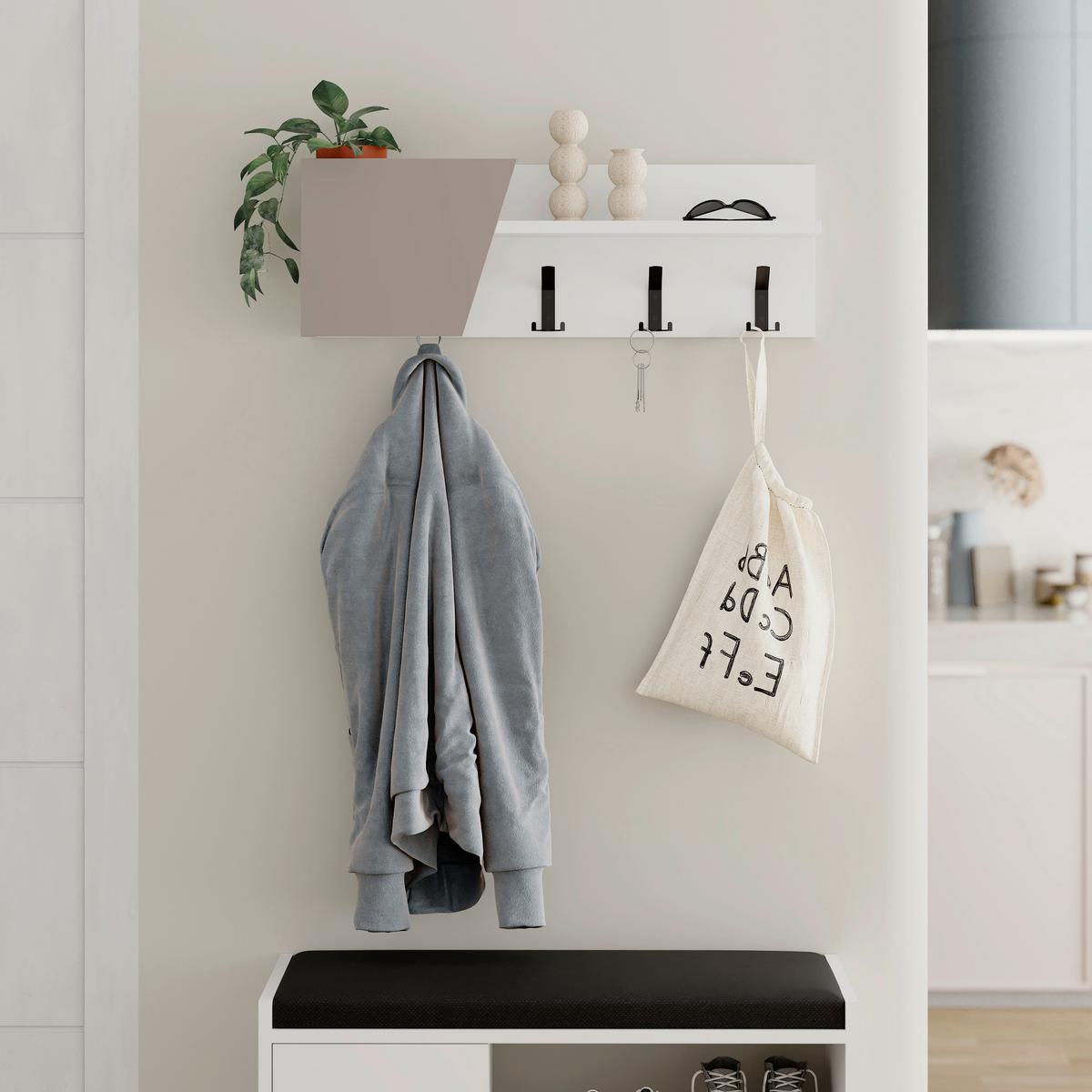 Wandgardarobe Eleva Weiß/Mokka B: 74 cm - Weiß/Mokka, Design, Holzwerkstoff/Metall (74/26/15.7cm) - Livetastic