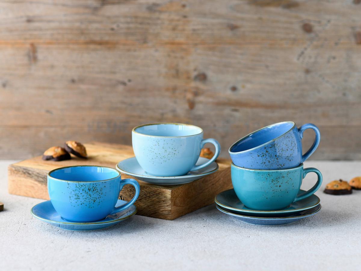 Kaffeetasse Keramik 300 ml 4 Stk. Blau/Goldfarben - Blau/Goldfarben, Keramik (30/30/22cm) - Creatable
