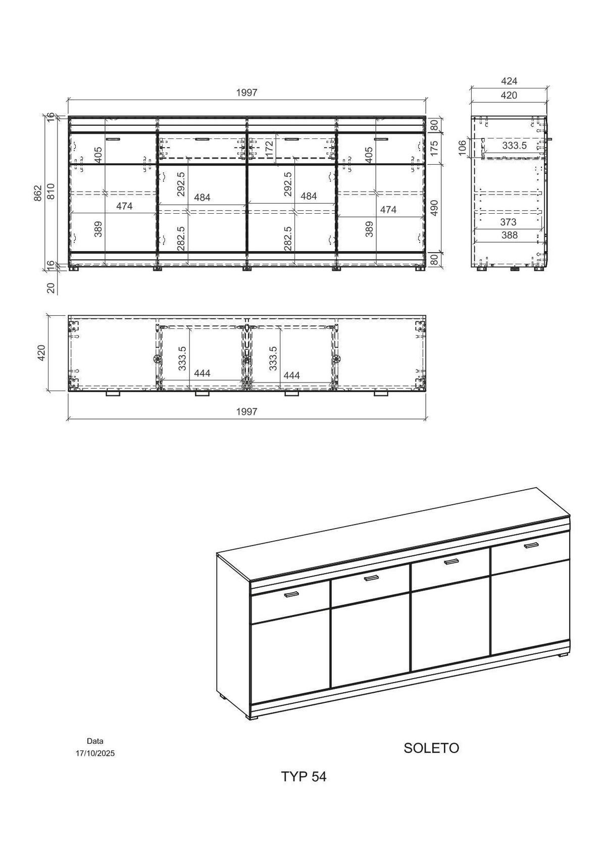 Sideboard Soleto Graphit-/Eichefarben B: 200cm - Eichefarben/Schwarz, Design, Holzwerkstoff (200/87/42cm) - MID.YOU
