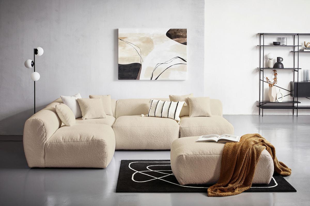 Ecksofa Bloom Beige Teddystoff - Beige, Trend, Textil (215/300cm) - Livetastic