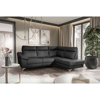Ecksofa Luna Teilleder schwarz 242x194 - Chromfarben/Schwarz, Design, Leder/Textil (242/194cm) - MID.YOU
