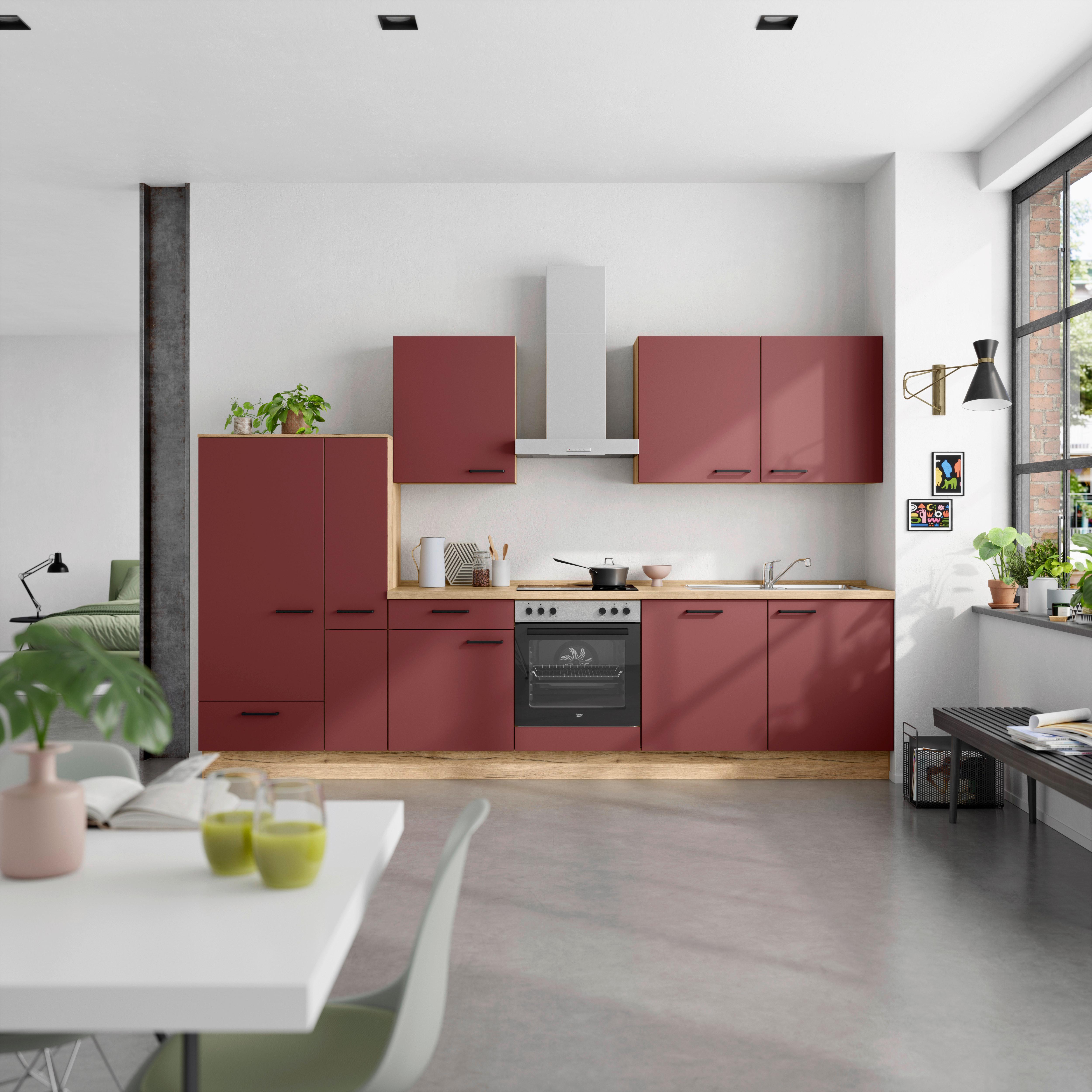 Küchenleerblock Easytouch Low-Line, L11 Links - Eichefarben/Rot, MODERN, Holzwerkstoff (330cm) - Nobilia