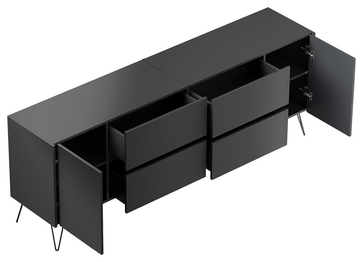 Sideboard Posseik Industrial Graphitfarben B: 199 cm - Schwarz/Graphitfarben, Design, Holzwerkstoff (199/75,8/42cm) - MID.YOU