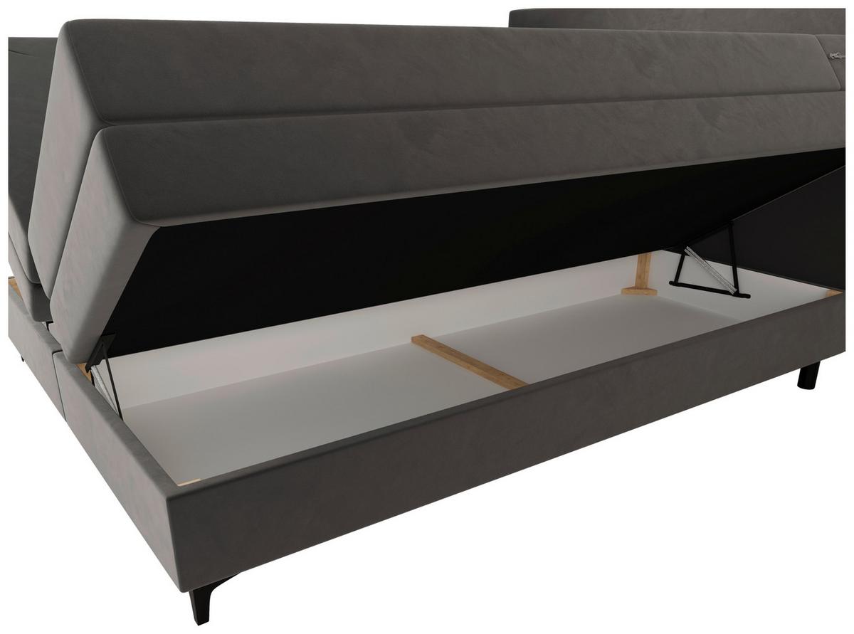 Boxspringbett Taro mit Topper 180x200 cm Grau - Schwarz/Grau, KONVENTIONELL, Textil/Metall (180/200cm)