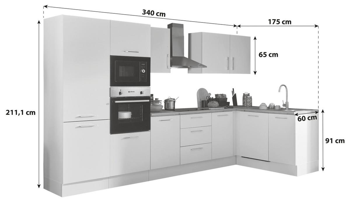 Eckküche Turin Schwarz/eiche Dekor 340x175 Cm - Schwarz/Eiche Artisan, Basics, Holzwerkstoff (340/175cm) - MID.YOU
