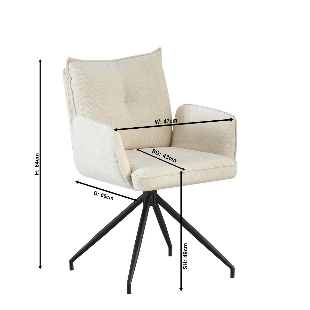 Armlehnstuhl Milena Webstoff Beige, B: 58,5cm - Beige/Schwarz, KONVENTIONELL, Textil/Metall (58,5/86/66cm) - MID.YOU