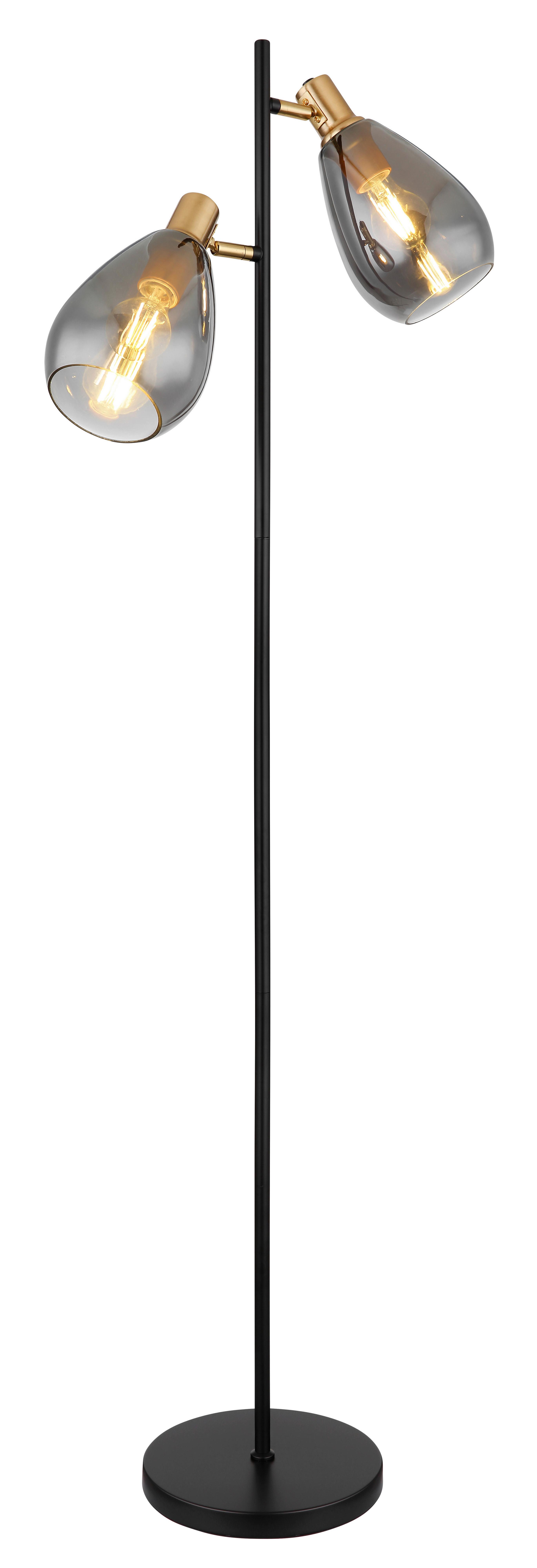 Stehlampe Schwarz/messingfarbe Mit Fußschalter, Rauchgals - Messingfarben/Schwarz, Design, Glas/Metall (34/25/160cm) - Globo