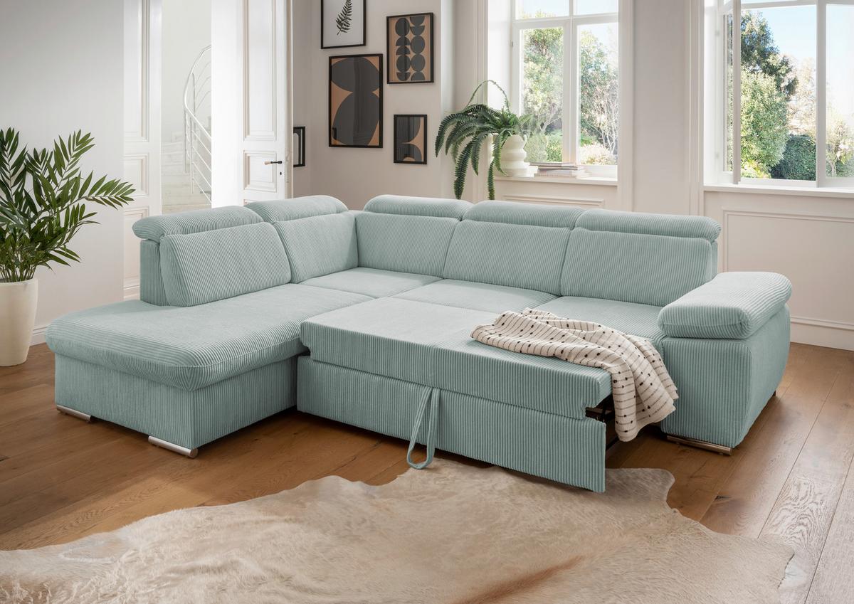 Ecksofa Vasto Hellblau S: 228x283 cm - Chromfarben/Hellblau, Design, Textil (228/283cm) - Livetastic
