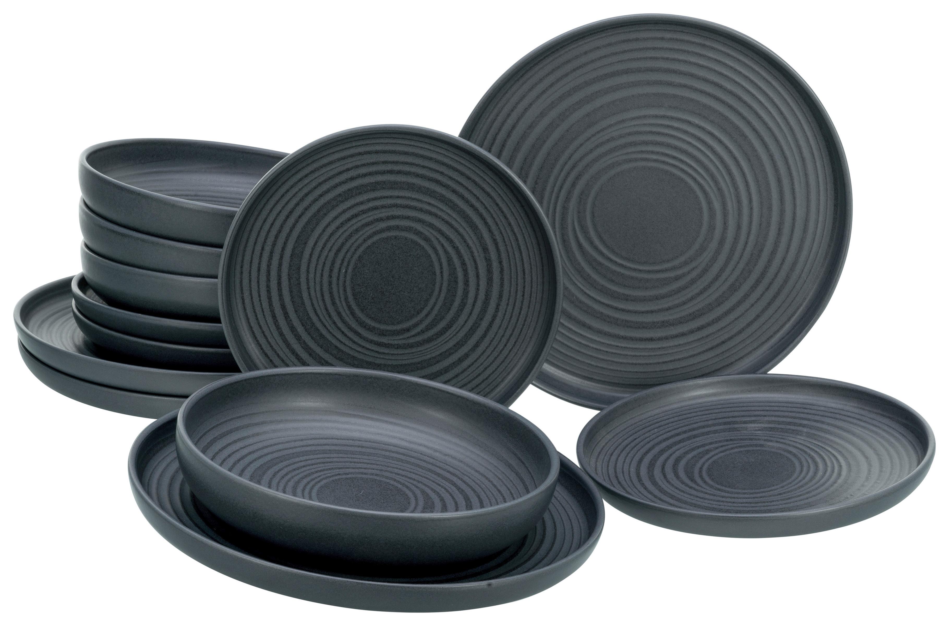 Tafelservice Uno Lava Keramik 4 Personen Geschirr Set - Schwarz, MODERN, Keramik (43/40/37,5cm) - Creatable