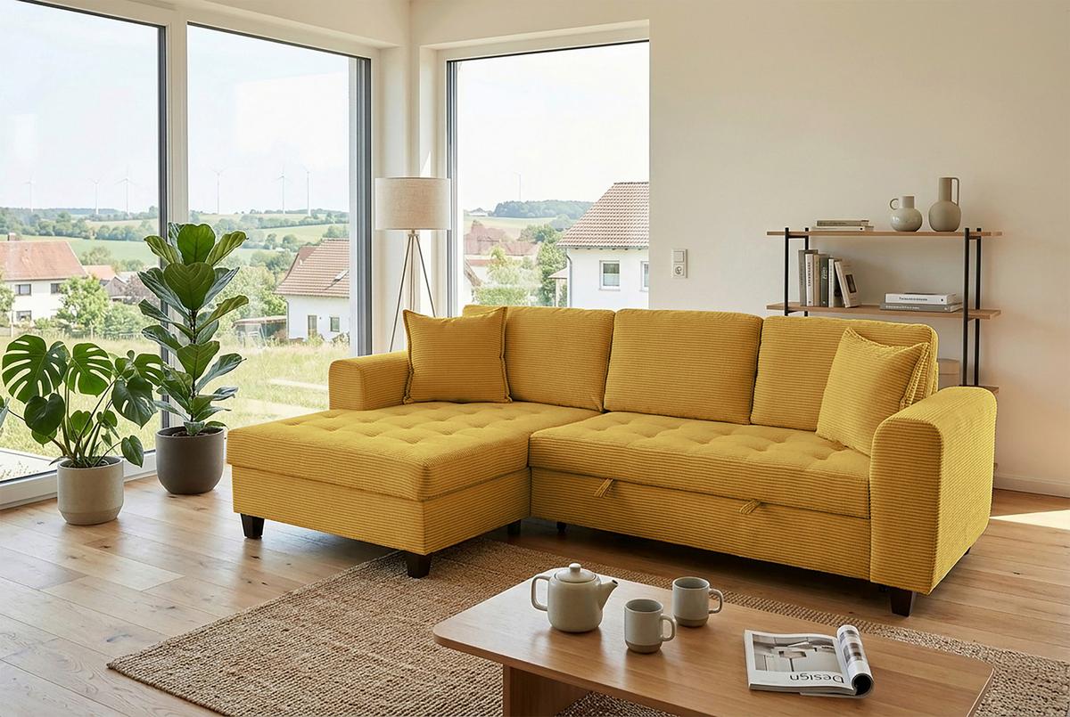 Ecksofa Moritz Senfgelb S: ca. 155x265 cm - Senfgelb, Trend, Textil (155/265cm)