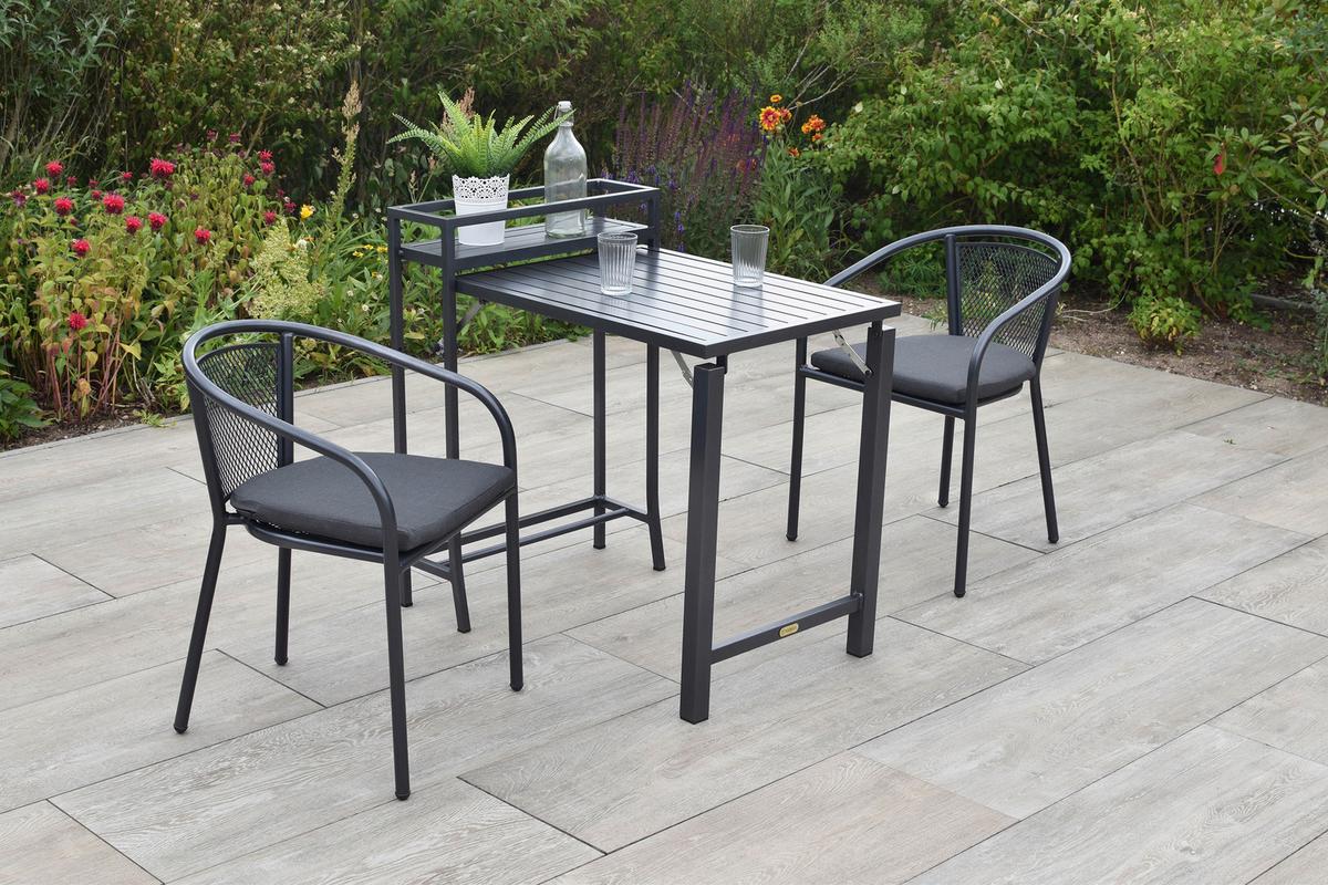 Balkonmöbel Set 3 -Teilig. aus Metall - Graphitfarben/Grau, KONVENTIONELL, Textil/Metall - Gardenson