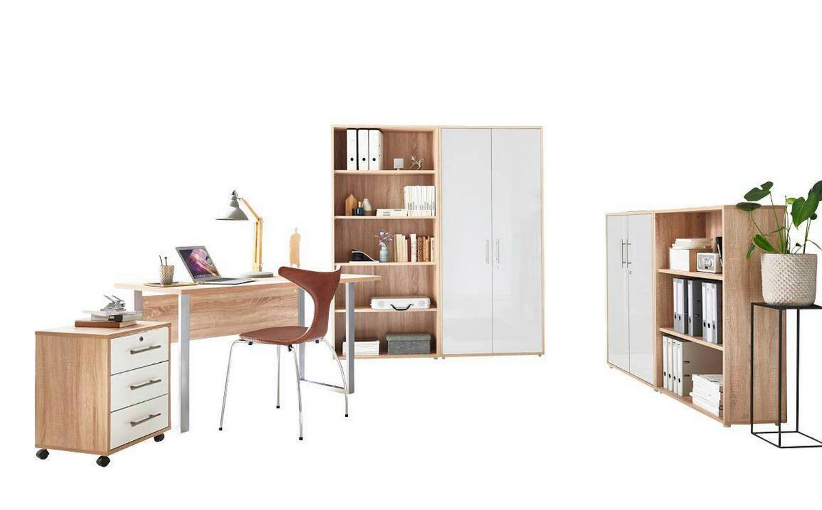 Büro Office Edition Eiche Dekor/weiß Hochglanz - Weiß Hochglanz/Sonoma Eiche, MODERN, Holzwerkstoff/Metall - MID.YOU