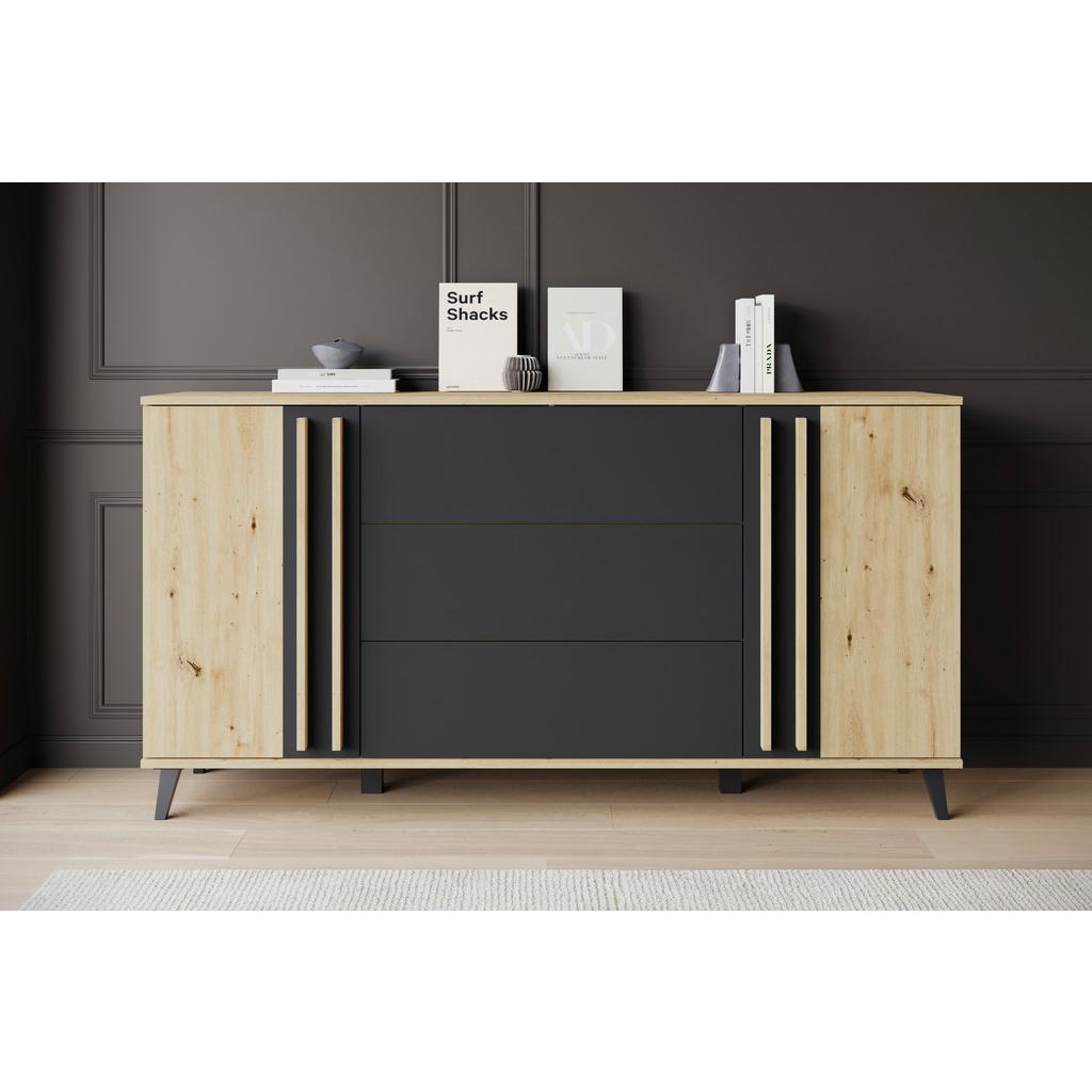 Sideboard Helsinki 150 Eiche Artisan/Schwarz B: 150cm