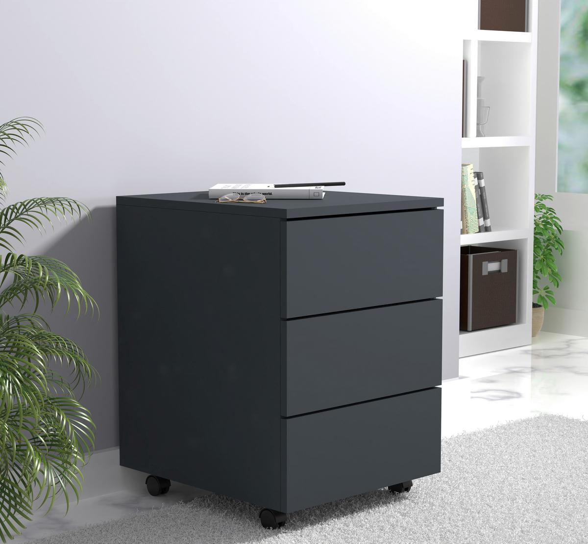 Rollcontainer Anthrazit Dalrosa 39x55x45 Cm - Anthrazit, MODERN, Holzwerkstoff/Kunststoff (39/55/45cm) - MID.YOU