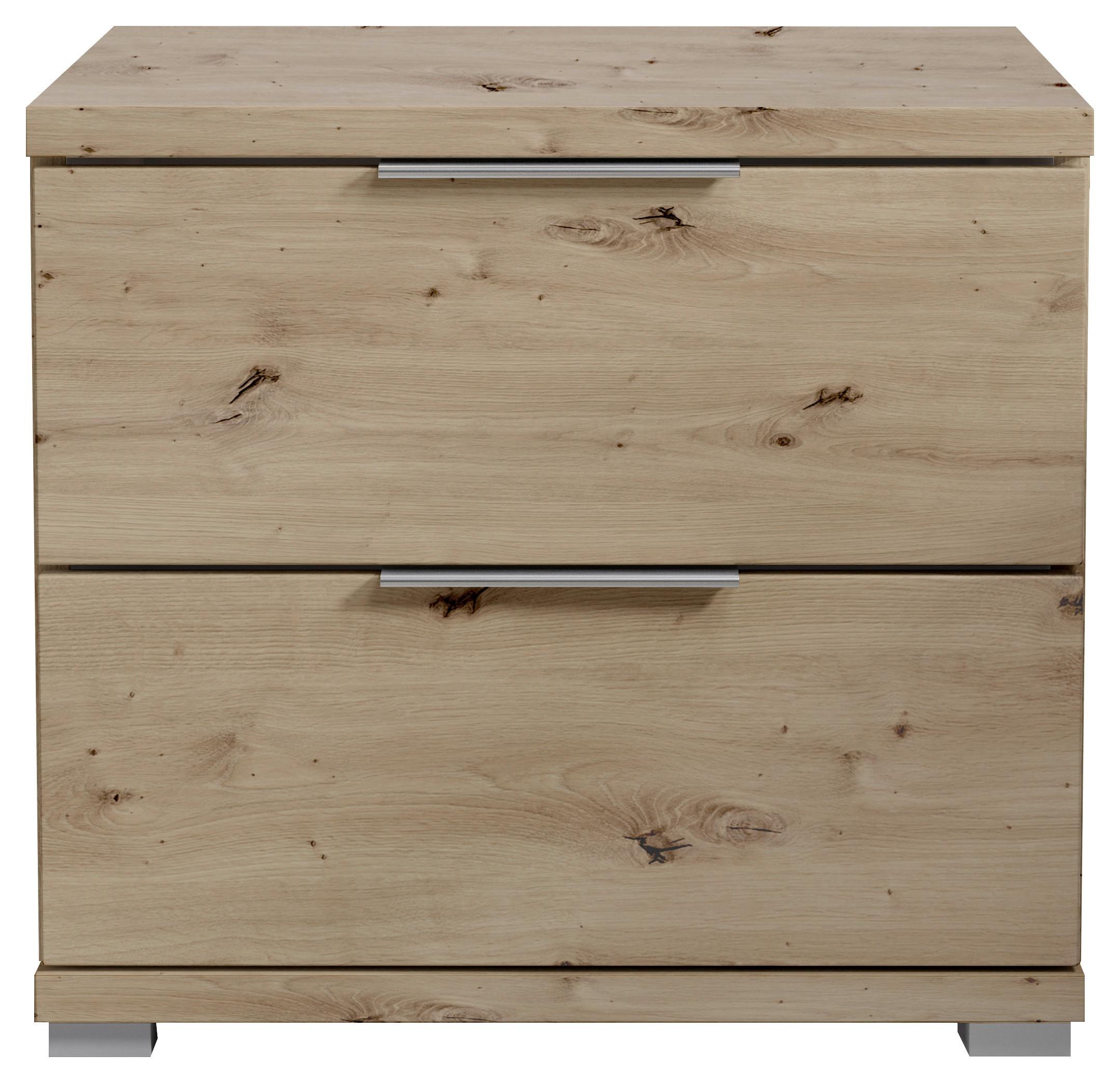 Nachtkästchen Smilla 2l E - Alufarben/Eiche Artisan, KONVENTIONELL, Holzwerkstoff (46/43/42cm)