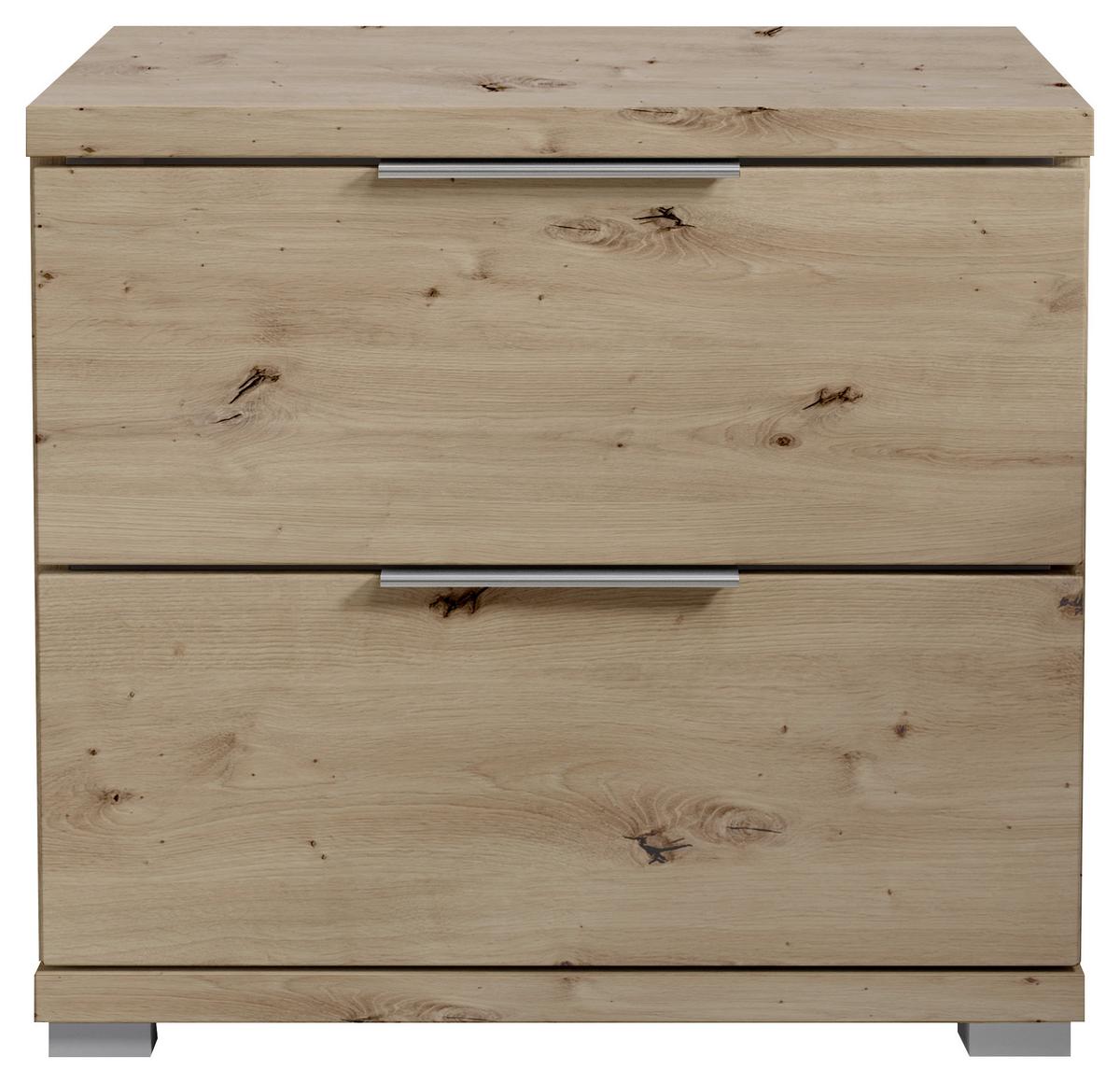 Nachtkästchen Smilla 2l E - Alufarben/Eiche Artisan, KONVENTIONELL, Holzwerkstoff (46/43/42cm)