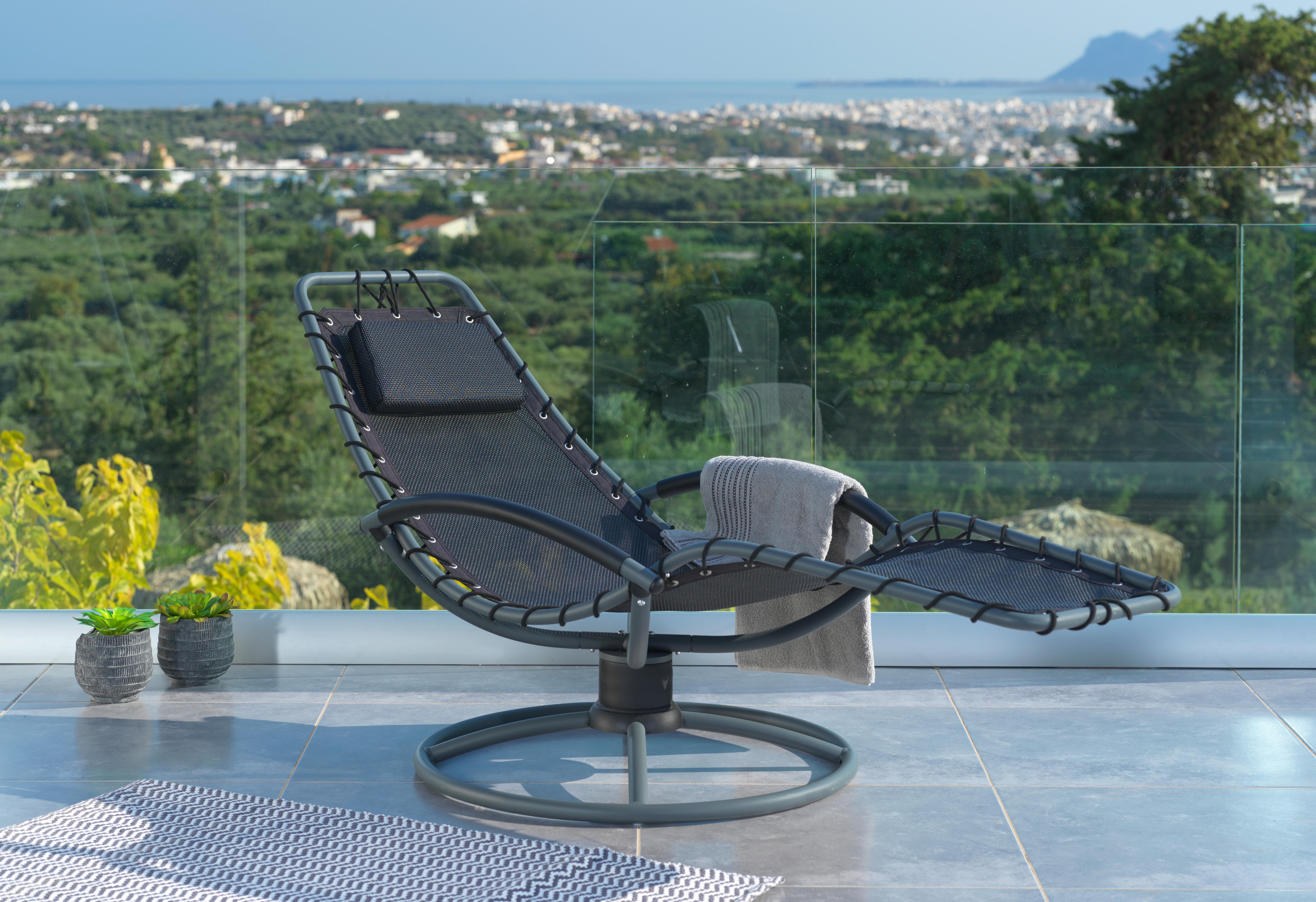 Sonnenliege Sunny Stahl, Textilene mit Kissen - Schwarz, MODERN, Textil/Metall (168/77/85cm) - Luca Bessoni