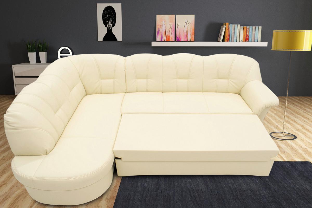 Ecksofa Papenburg Rücken Echt Beige Lederlook - Beige/Schwarz, KONVENTIONELL, Textil (180/243cm) - MID.YOU