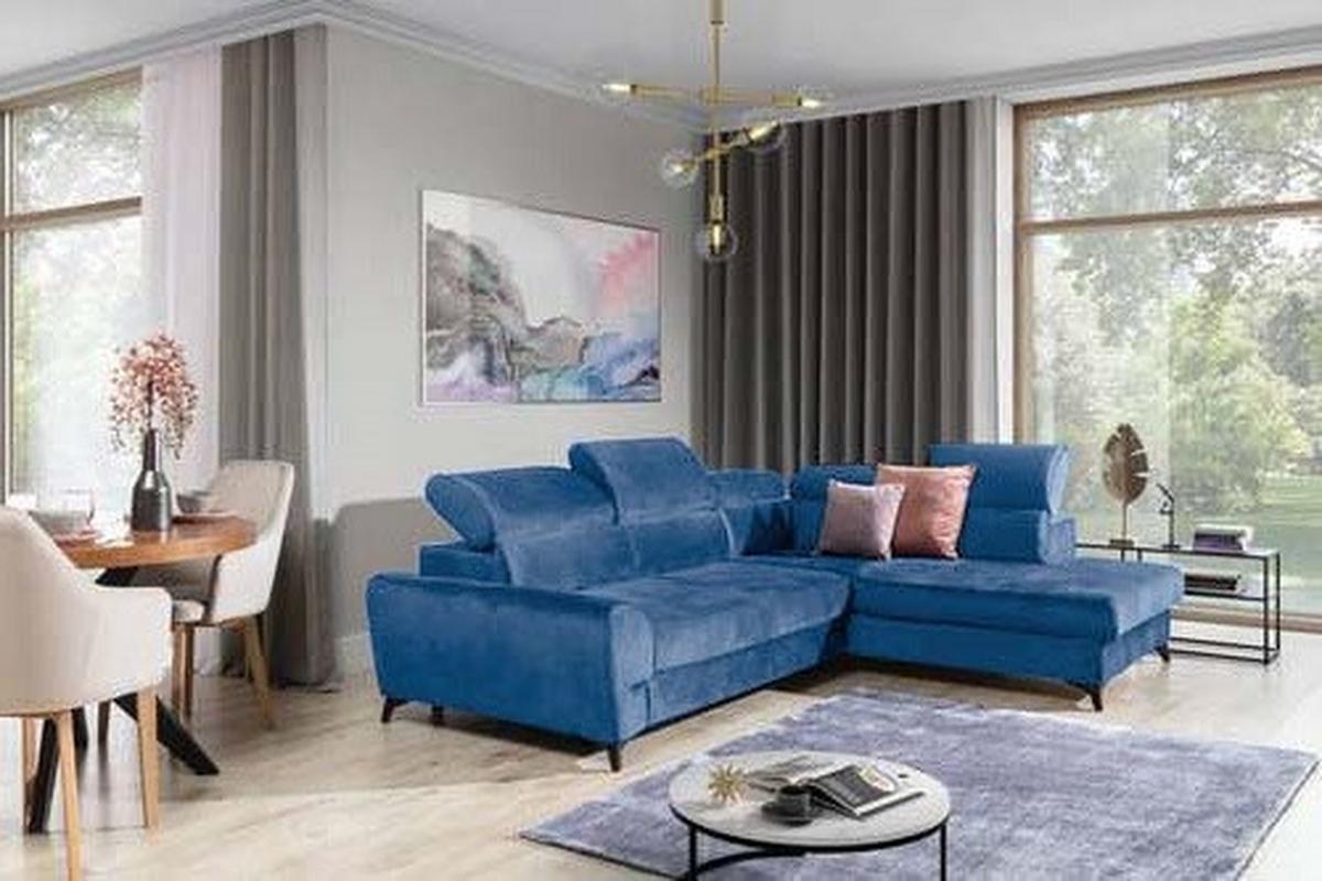 Ecksofa Mit Bettkasten Swan + Bettfunktion Blau Velours - Blau/Schwarz, MODERN, Textil (272/212cm) - MID.YOU