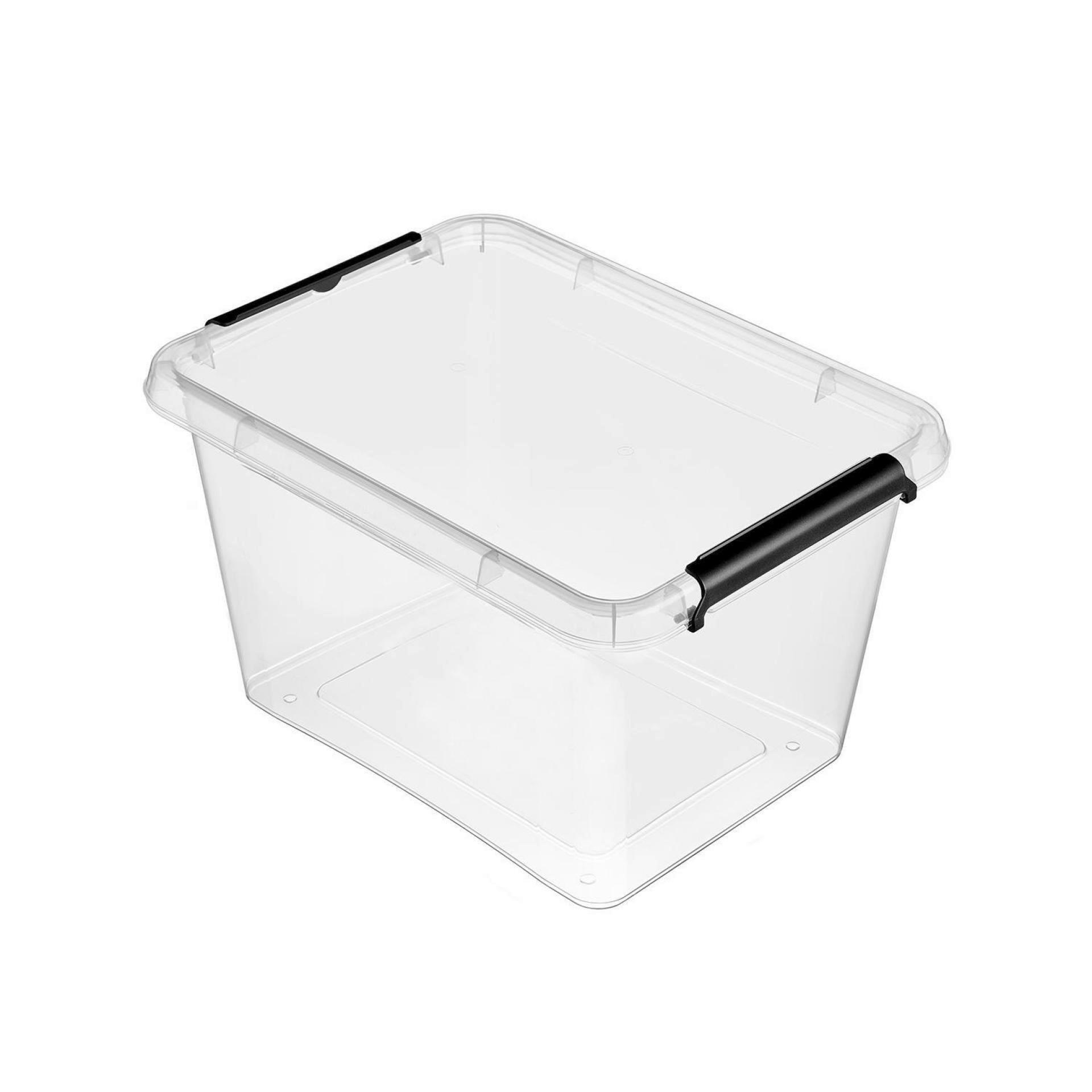 Aufbewahrungsbox mit Deckel Mila 15,5l, 39x29x21,5 cm - Transparent/Schwarz, KONVENTIONELL, Kunststoff (39/29/21,5cm) - Homezone