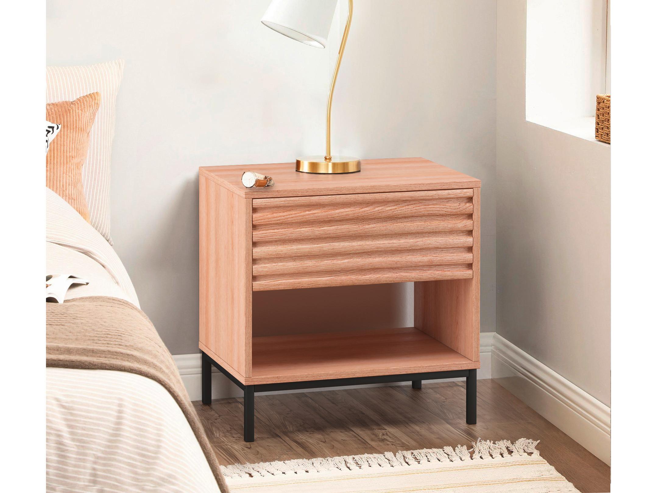 Nachttisch Celine Naturfarben B: 50 Cm - Schwarz/Naturfarben, Design, Holzwerkstoff/Metall (50/50/35cm) - MID.YOU