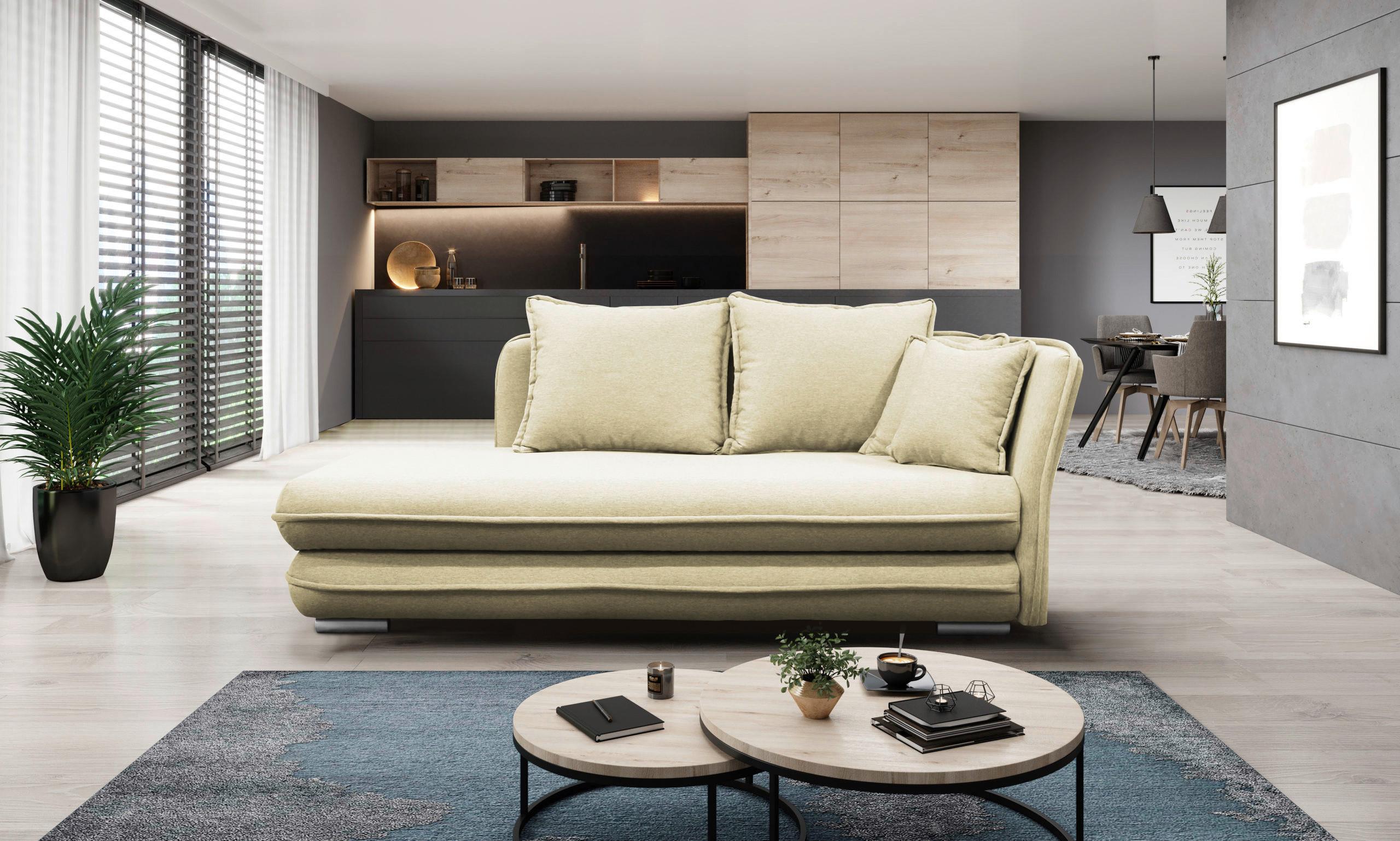 Liege Latte Cremefarben Inkl. Bettkasten Ottomane Rechts - Silberfarben/Creme, Design, Textil (224/84/99/107cm) - MID.YOU