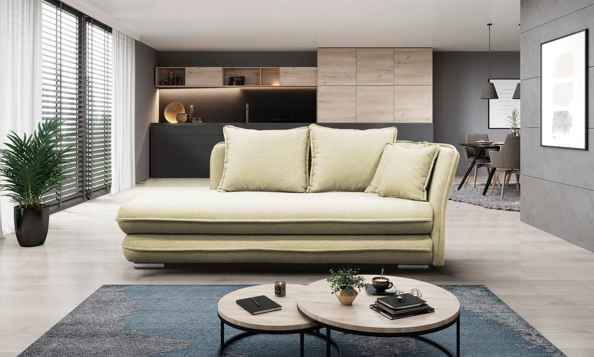 Liege Latte Cremefarben Inkl. Bettkasten Ottomane Rechts - Silberfarben/Creme, Design, Textil (224/84/99/107cm) - MID.YOU