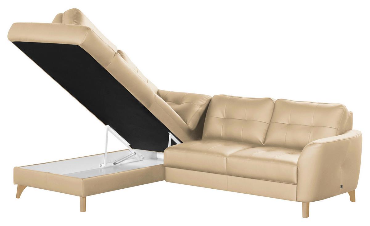 Ecksofa Nordic Beige S: 190x236 cm - Beige/Buchefarben, Design, Leder/Textil (190/236cm) - Livetastic