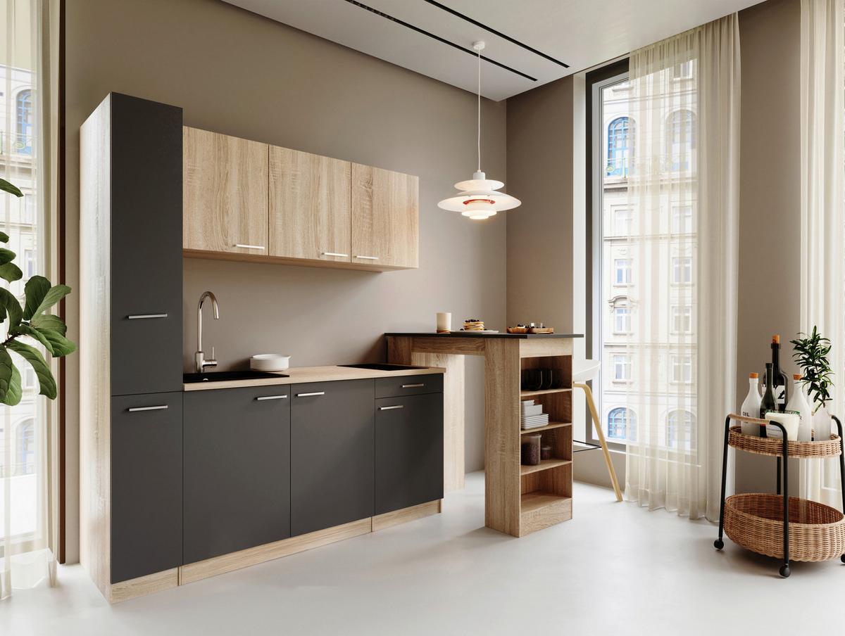 KÜCHENBLOCK Ingrid, Grau B: 180 cm - Eichefarben/Grau, Design, Holzwerkstoff (180cm) - Respekta