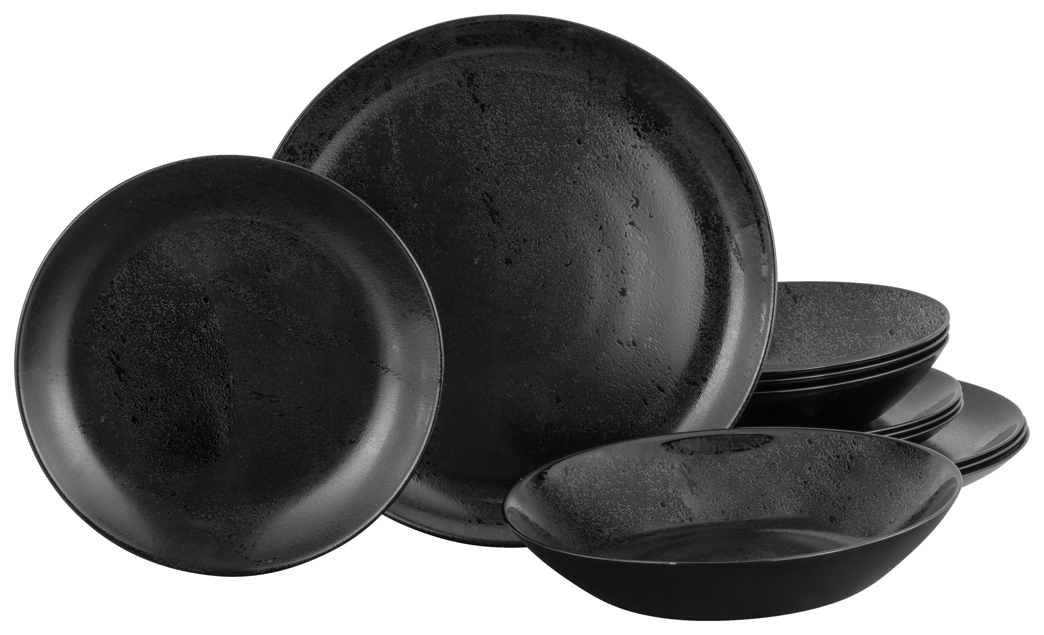 Tafelservice Glas 4 Personen Geschirr Set - Schwarz, Basics, Glas (32/32/14cm) - Creatable