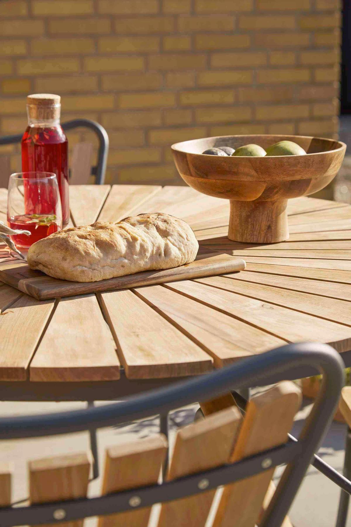 Gartentisch Ellen Teakholz ⌀ 110 cm - Anthrazit/Teakfarben, KONVENTIONELL, Holz/Metall (110/110/74cm) - Gardenson