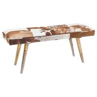 Lavice hnědá - bílá/hnědá, Natur, dřevo/kožešina (120/52/40cm) - MID.YOU